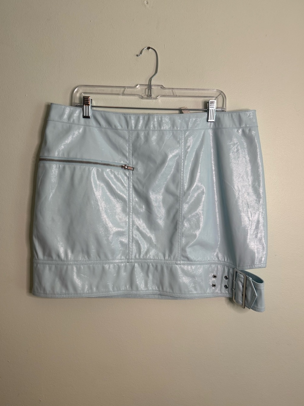 ASOS Light Blue Faux Leather Mini Skirt with Buckle Detail (14)